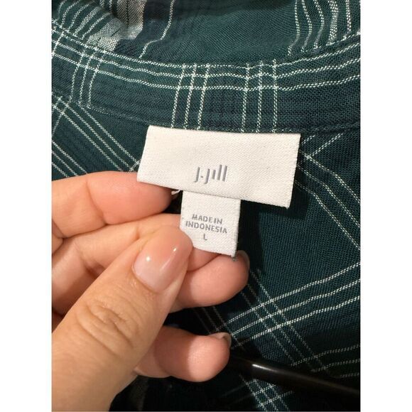 J. Jill Womens Button Up Shirt Blouse Tunic Top Green Plaid Pockets Sz L - Picture 3 of 8